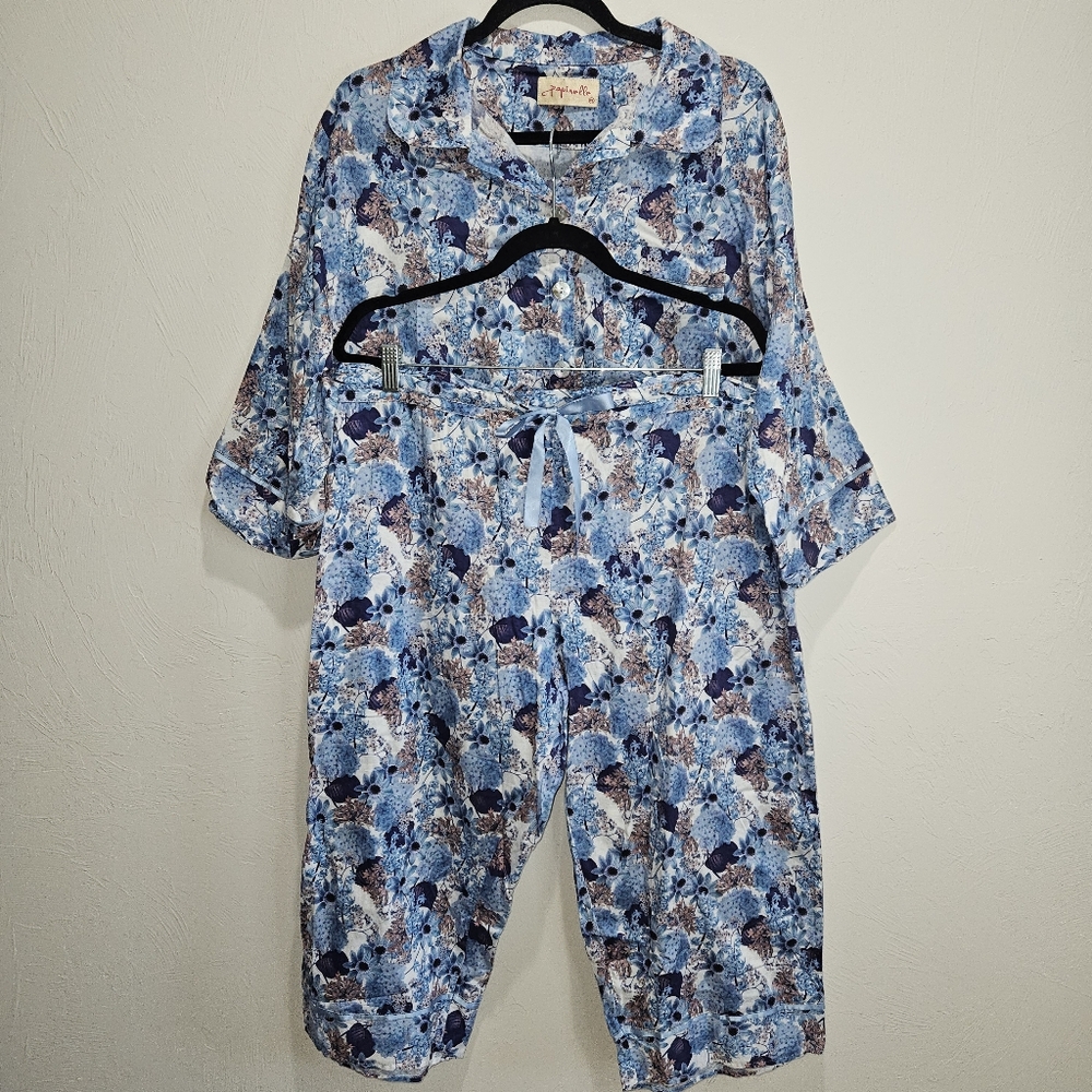 XL Papinelle Pajama Set Top Bottom Flower Print Womens Extra Large - Picture 2 of 16